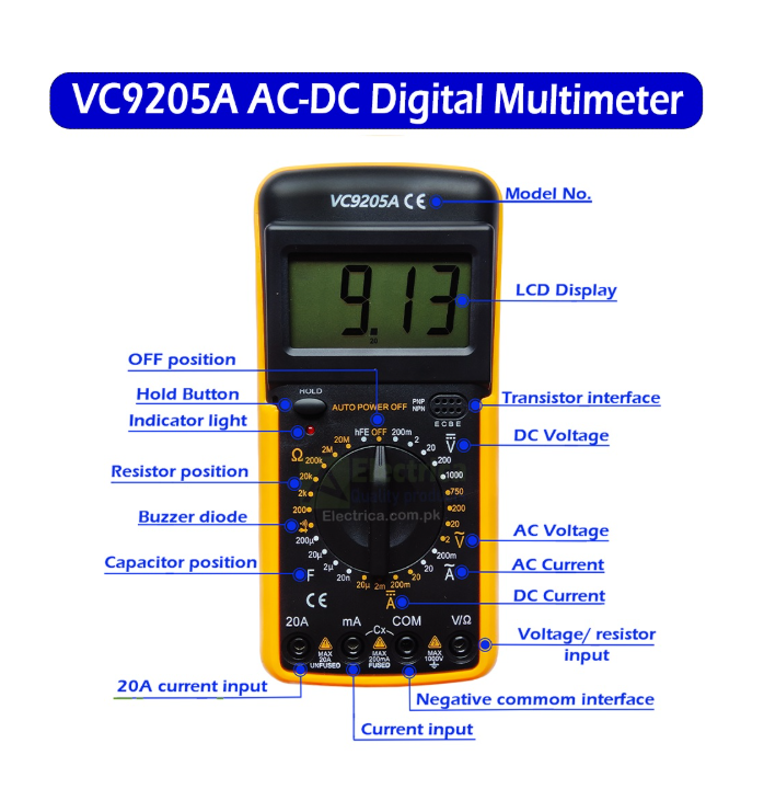 مولتی متر دیجیتال VC9205A برند DEXLE - تصویر 2