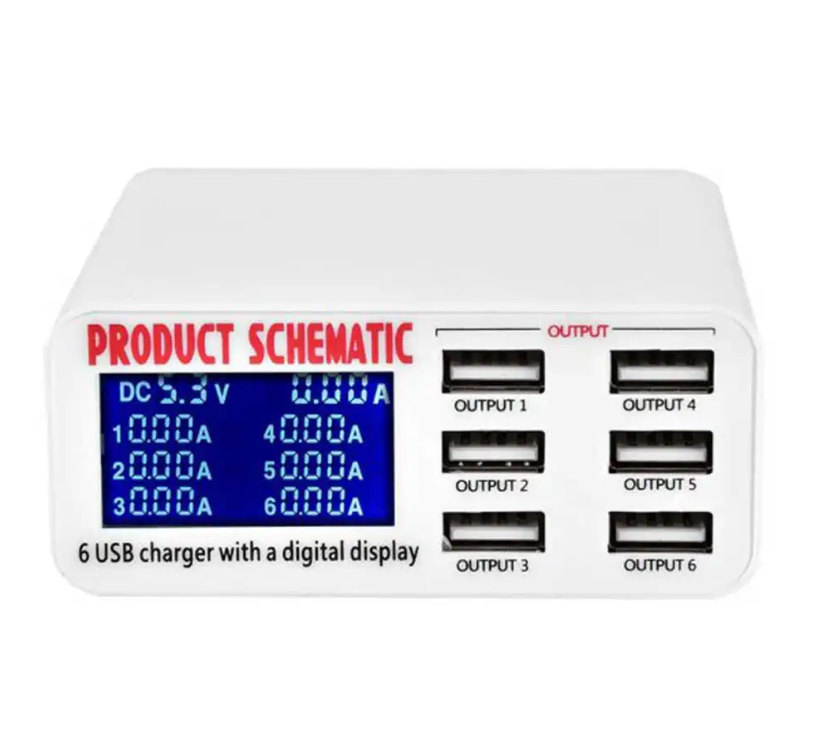 مولتی شارژر 6 پورت دیجیتال PRODUCT SCHEMATIC - تصویر 2
